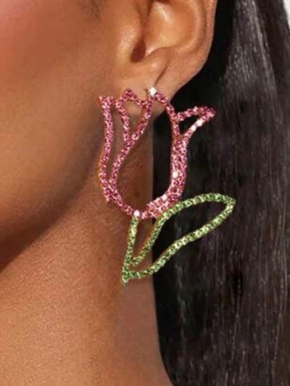 Elegant Pink and Green Floral Drop Earrings